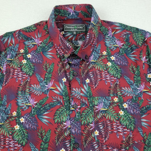 Paisley & Gray‎ Slim Fit Button Down Tropical Shirt Mens Medium M / 16 NWOT Red - Picture 1 of 11